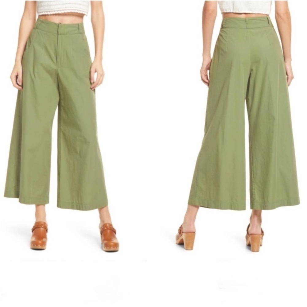 Free People | Menorca High Waist Wide Leg Cropped Pants Forest Glen Green (6)